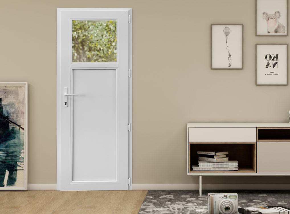 Usa exterior APLAST, cu geam, stanga, PVC, 88 x 195 cm, alb