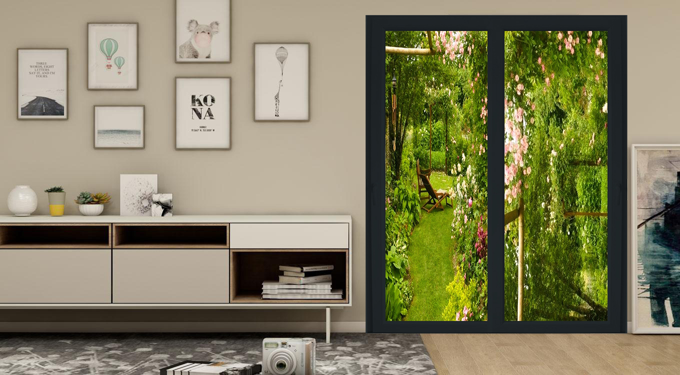 Usa exterior APLAST, cu geam, glisare, PVC, 180 x 200 cm, gri antracit