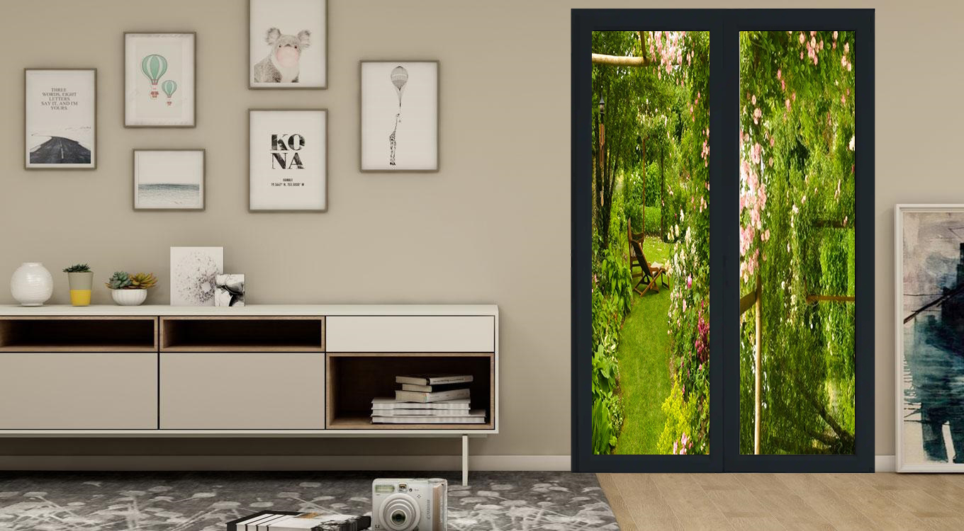 Usa exterior APLAST, cu geam, dreapta, PVC, 120 x 205 cm, gri antracit