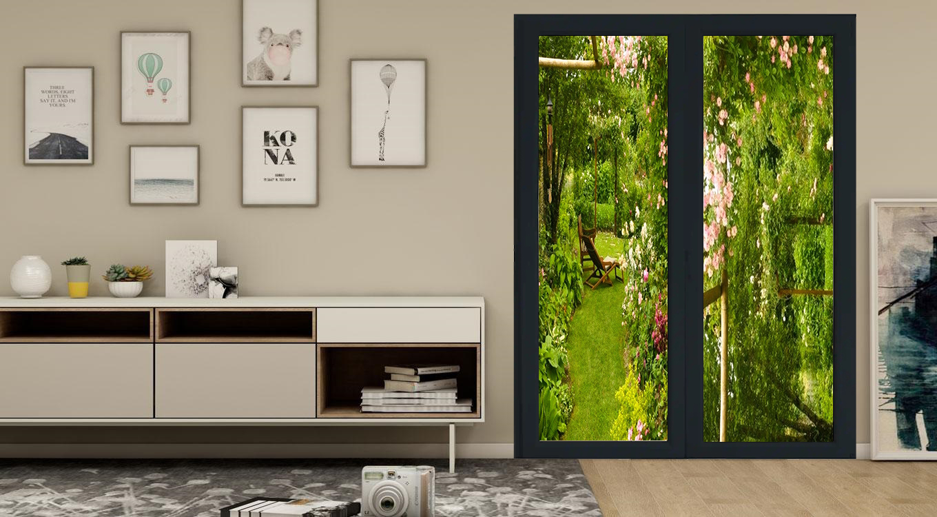 Usa exterior APLAST, cu geam, dreapta, PVC, 140 x 205 cm, gri antracit