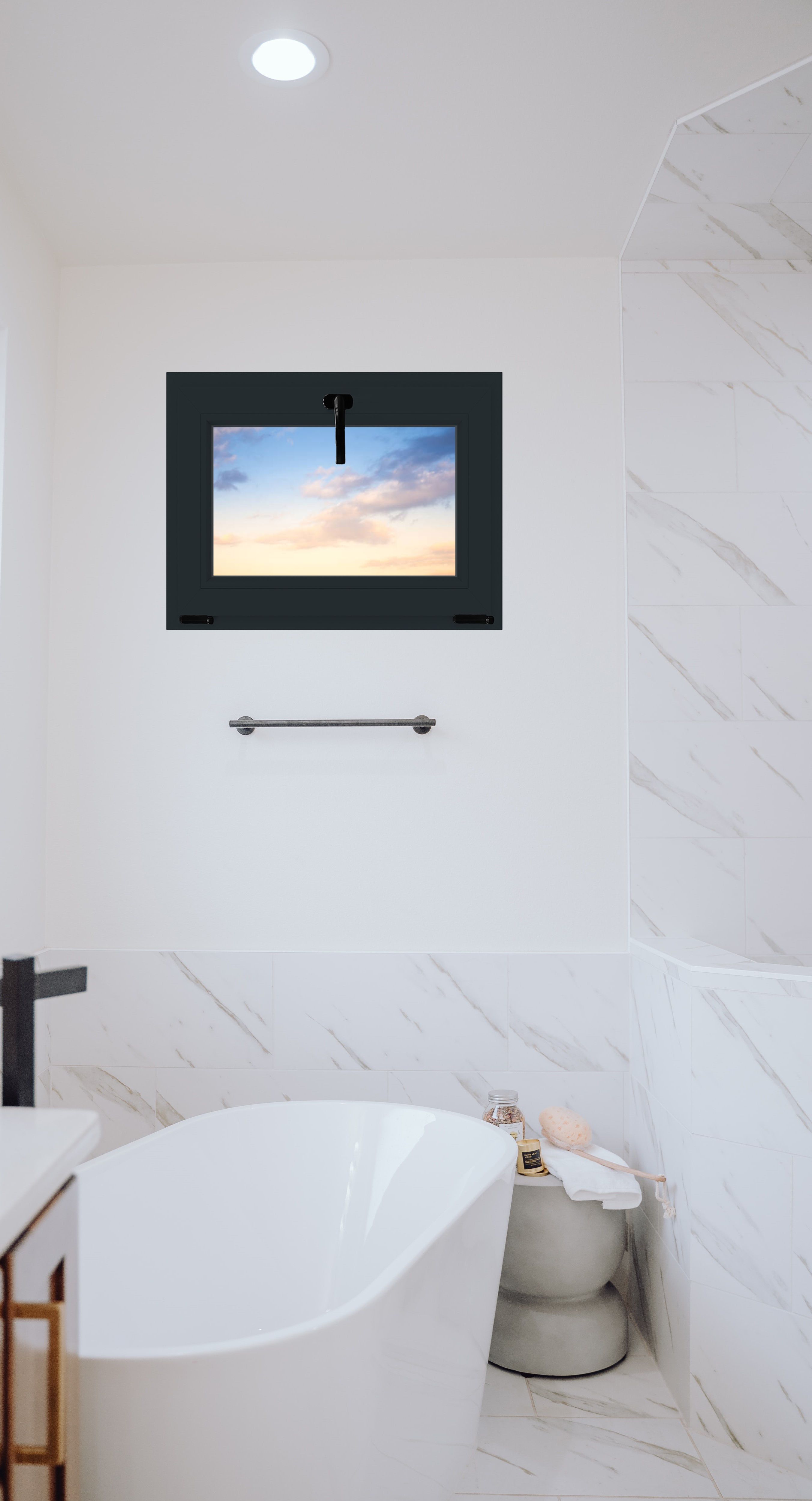 Fereastra termopan APLAST, PVC, 6 camere, 76 x 56 cm, deschidere oscilobatanta in jos, gri antracit