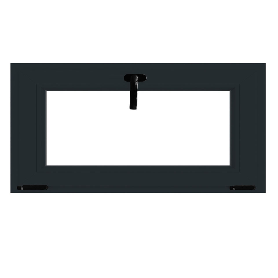 Fereastra termopan APLAST, PVC, 6 camere, 116 x 56 cm, deschidere oscilobatanta in jos, gri antracit