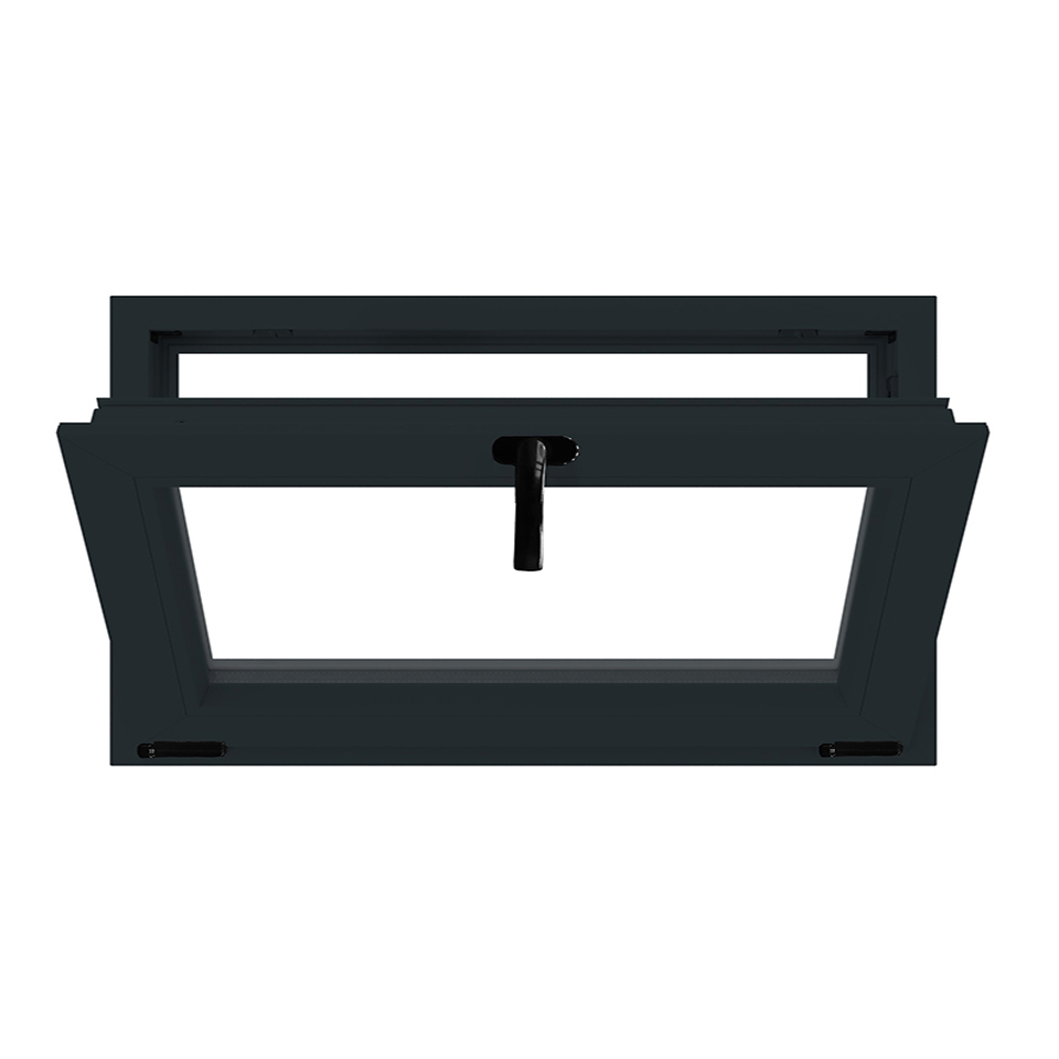 Fereastra termopan APLAST, PVC, 6 camere, 116 x 56 cm, deschidere oscilobatanta in jos, gri antracit