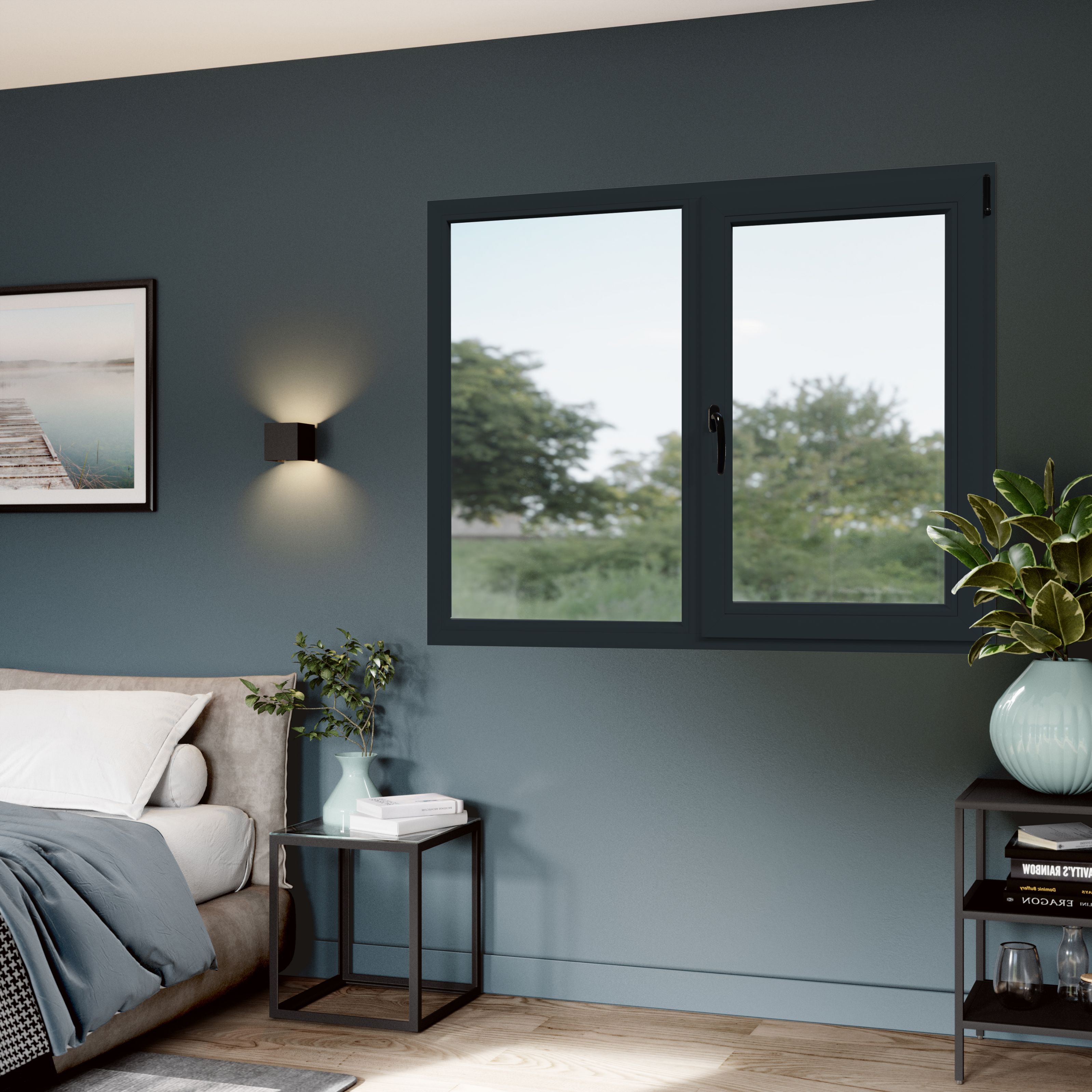 Fereastra termopan APLAST, PVC, 6 camere, 146 x 116 cm, deschidere oscilobatanta stanga, gri antracit