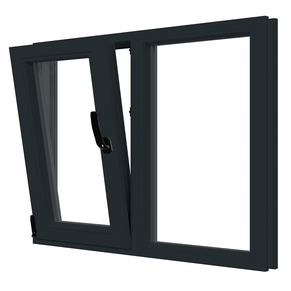 Fereastra termopan APLAST, PVC, 6 camere, 146 x 116 cm, deschidere oscilobatanta dreapta, gri antracit