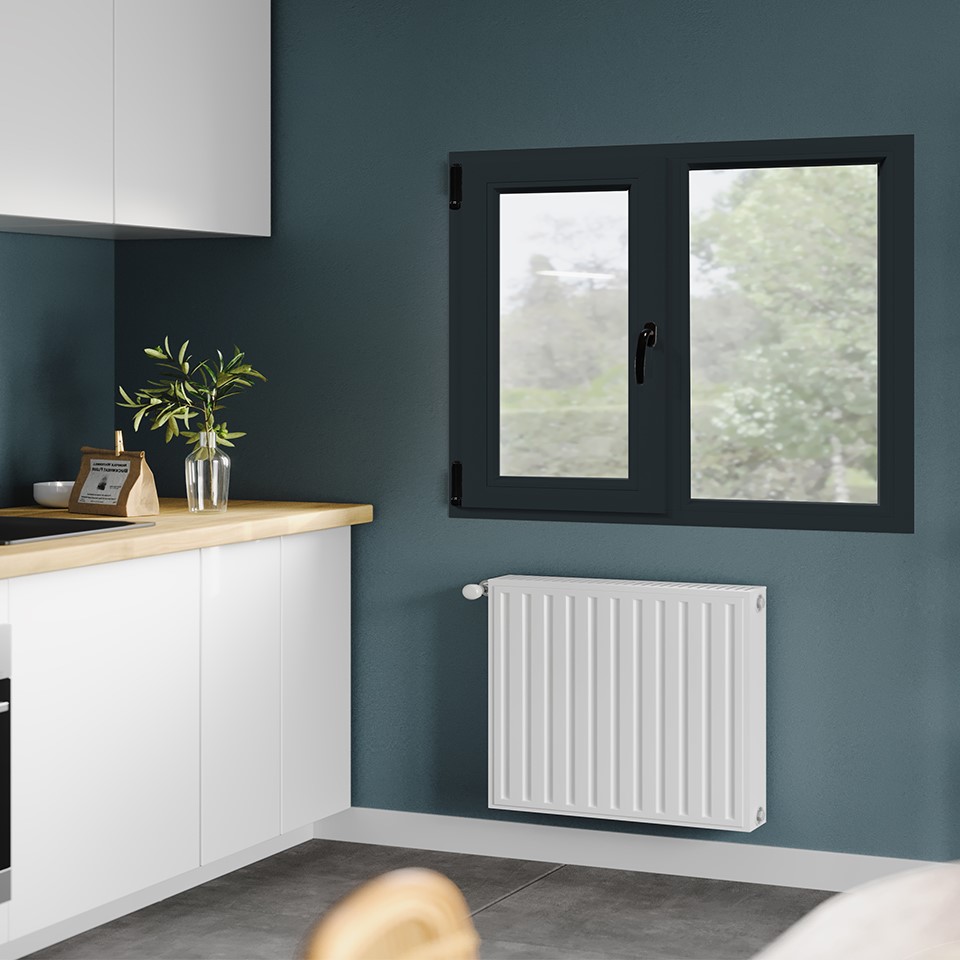 Fereastra termopan APLAST, PVC, 6 camere, 146 x 116 cm, deschidere oscilobatanta dreapta, gri antracit