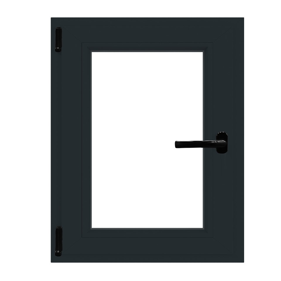 Fereastra termopan APLAST, PVC, 6 camere, 76 x 116 cm, deschidere oscilobatanta stanga, gri antracit
