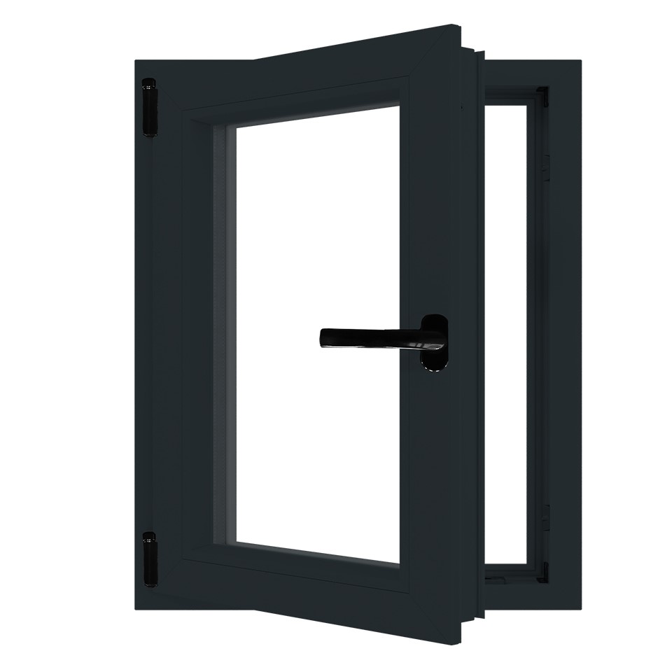 Fereastra termopan APLAST, PVC, 6 camere, 76 x 116 cm, deschidere oscilobatanta stanga, gri antracit