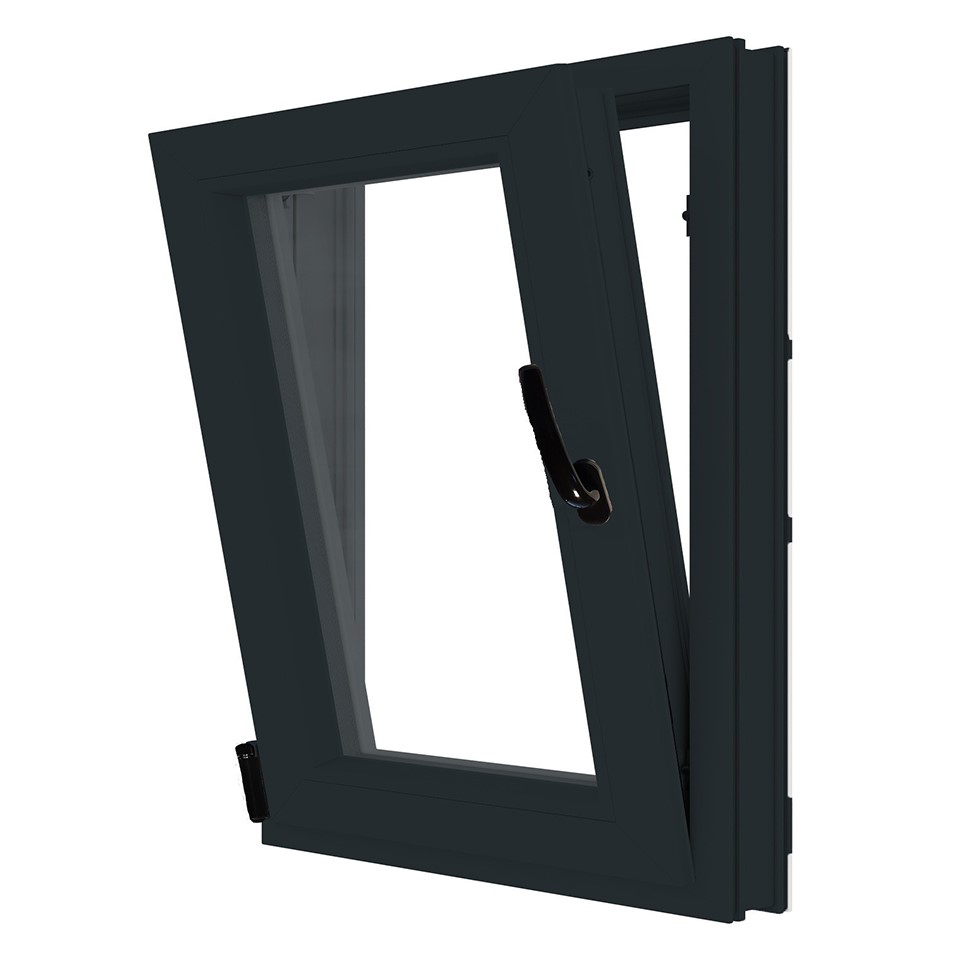 Fereastra termopan APLAST, PVC, 6 camere, 76 x 116 cm, deschidere oscilobatanta stanga, gri antracit
