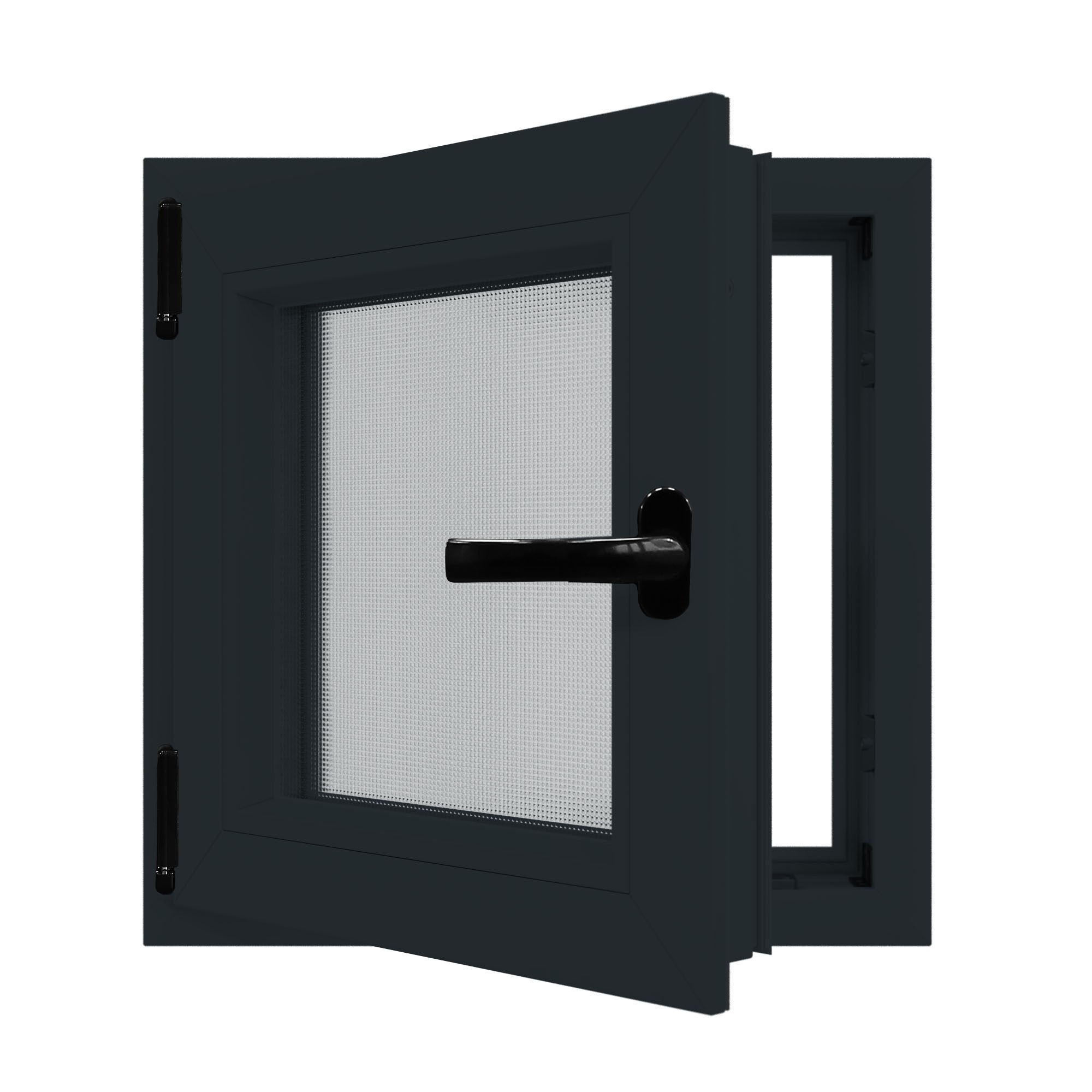Fereastra termopan APLAST, PVC, 6 camere, 56 x 56 cm, deschidere oscilobatanta stanga, gri antracit