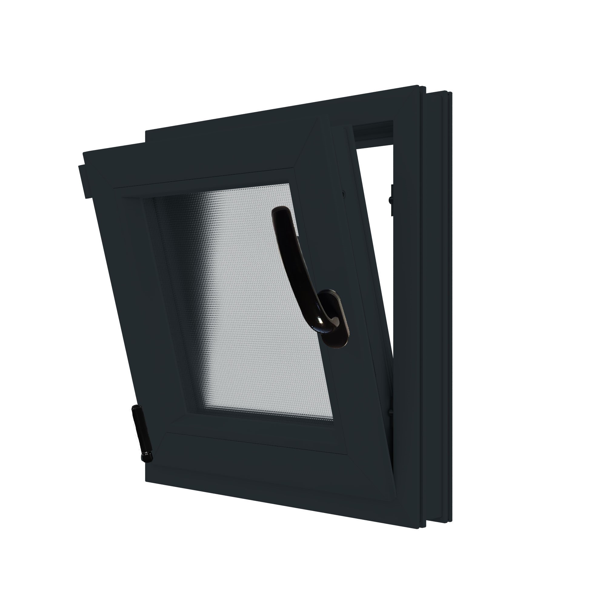 Fereastra termopan APLAST, PVC, 6 camere, 56 x 56 cm, deschidere oscilobatanta stanga, gri antracit