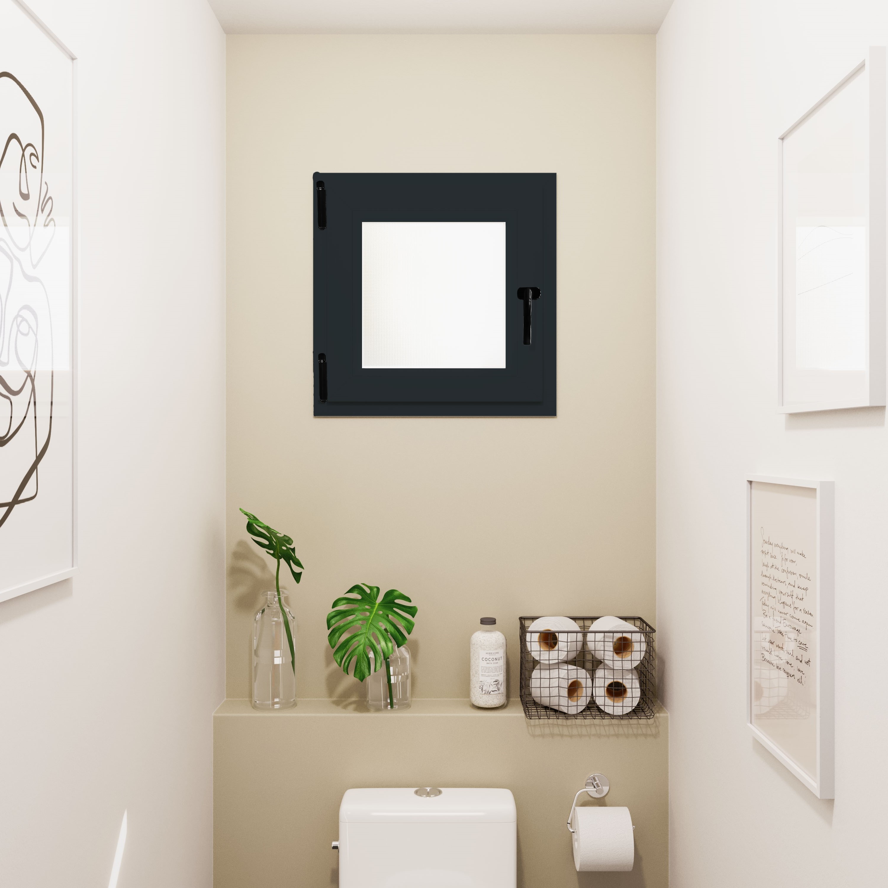 Fereastra termopan APLAST, PVC, 6 camere, 56 x 56 cm, deschidere oscilobatanta stanga, gri antracit