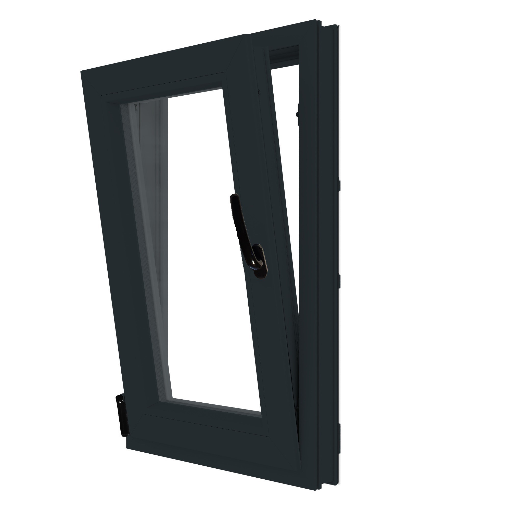 Fereastra termopan APLAST, PVC, 6 camere, 86 x 56 cm, deschidere oscilobatanta stanga, gri antracit