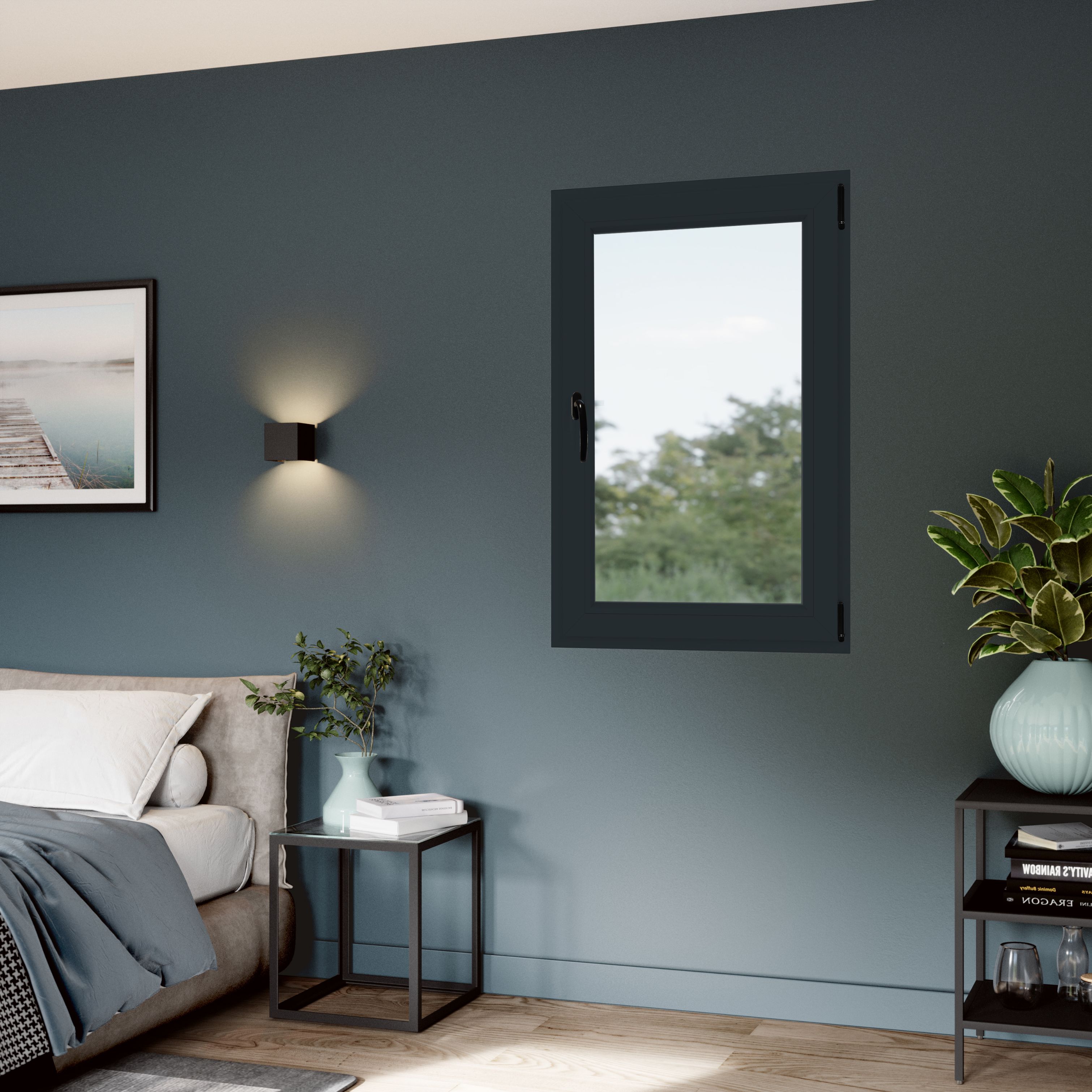 Fereastra termopan APLAST, PVC, 6 camere, 86 x 116 cm, deschidere oscilobatanta dreapta, gri antracit