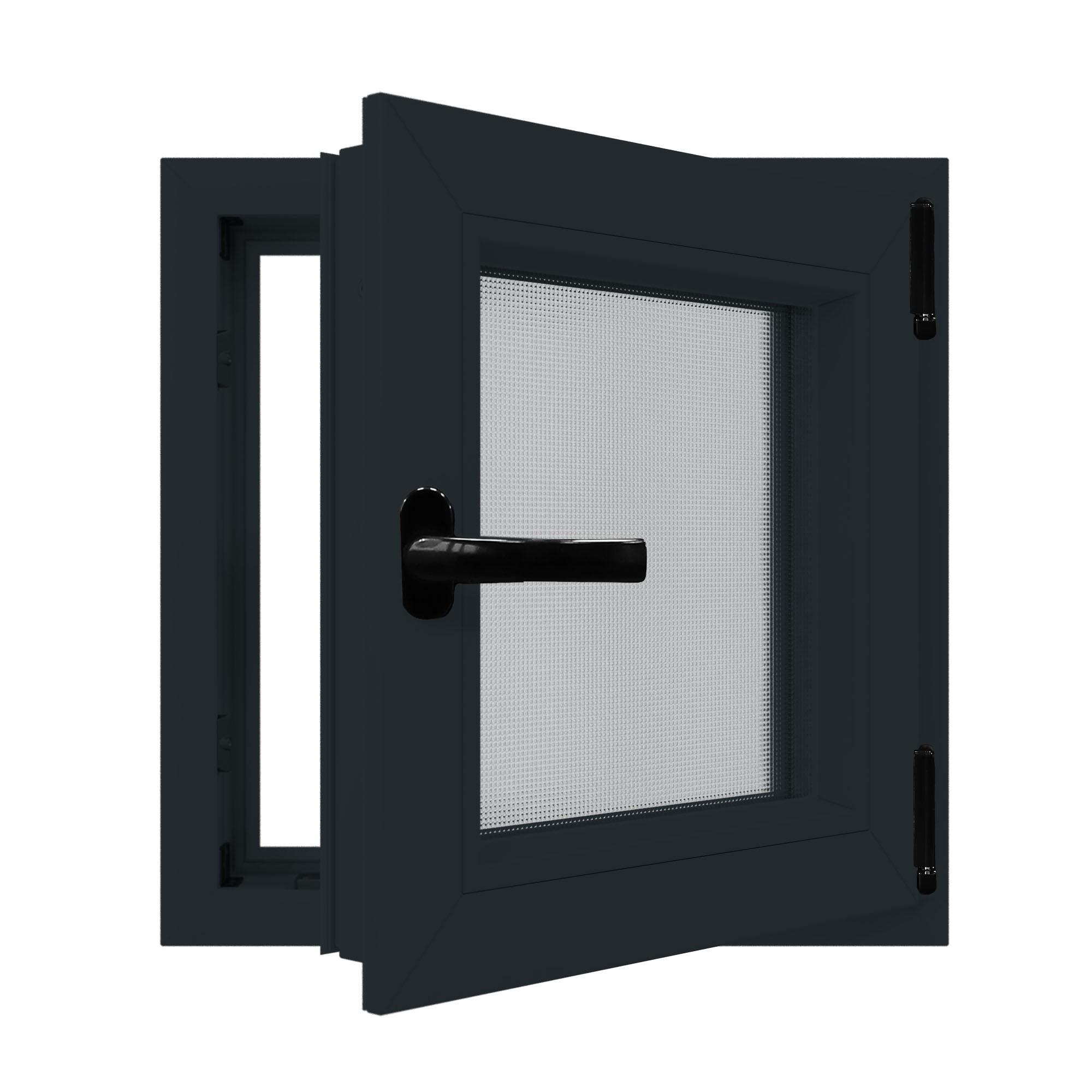 Fereastra termopan APLAST, PVC, 6 camere, 56 x 56 cm, deschidere oscilobatanta dreapta, gri antracit
