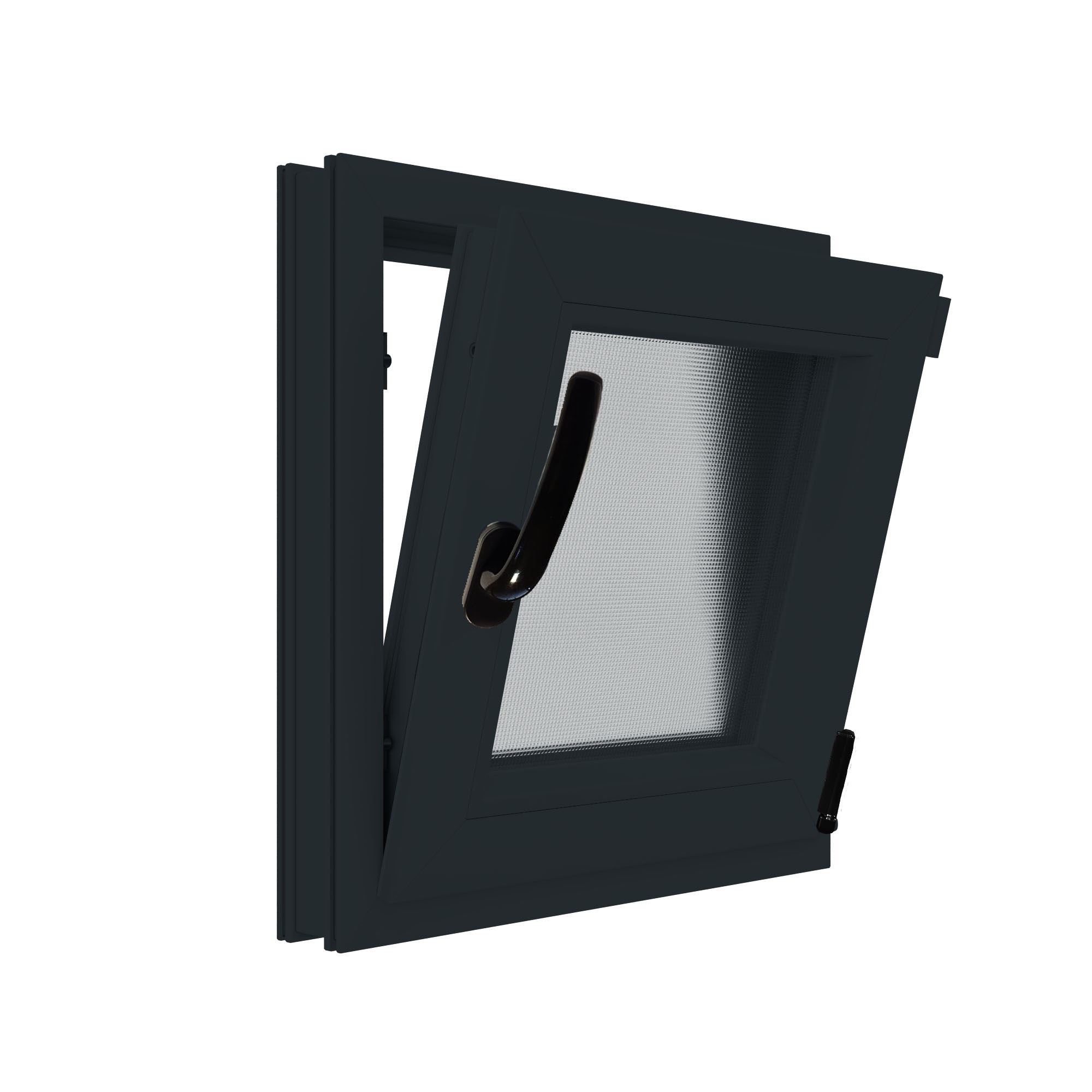 Fereastra termopan APLAST, PVC, 6 camere, 56 x 56 cm, deschidere oscilobatanta dreapta, gri antracit