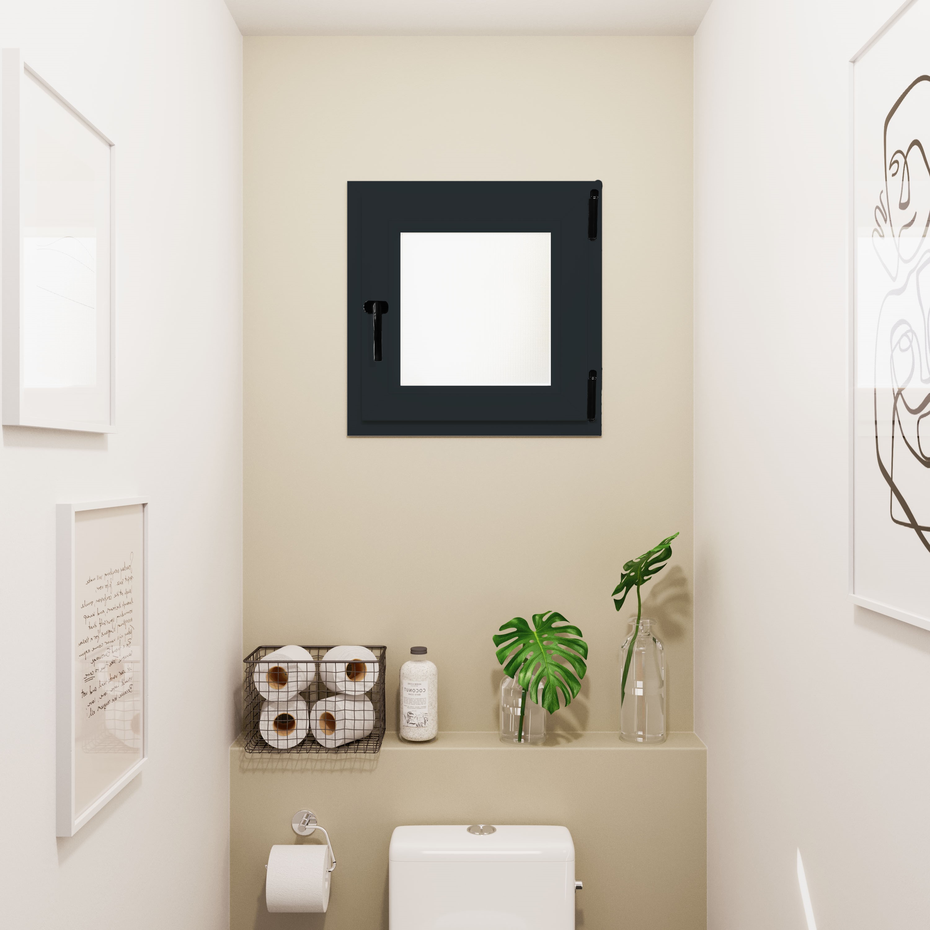 Fereastra termopan APLAST, PVC, 6 camere, 56 x 56 cm, deschidere oscilobatanta dreapta, gri antracit