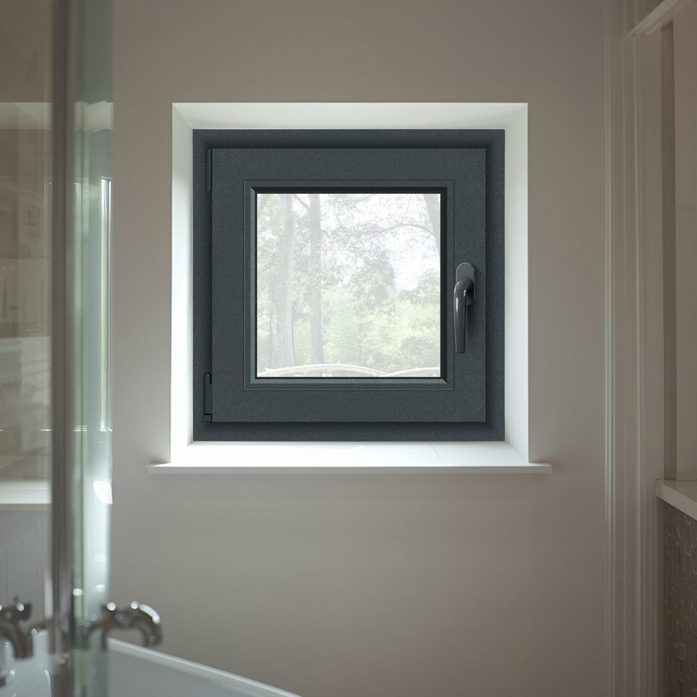 Fereastra termopan APLAST, PVC, 5 camere, 56 x 56 cm, deschidere oscilobatanta dreapta, gri antracit