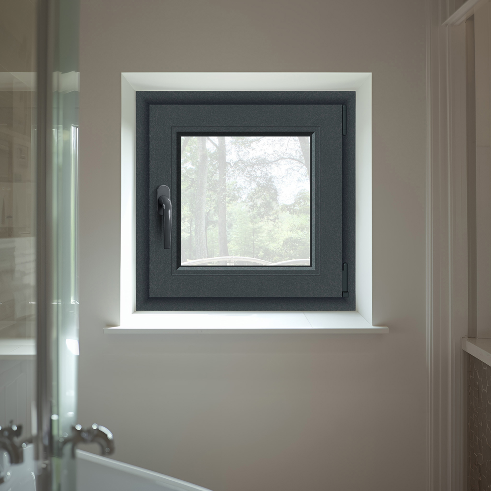 Fereastra termopan APLAST, PVC, 5 camere, 56 x 56 cm, deschidere oscilobatanta stanga, gri antracit