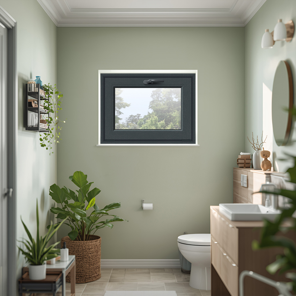 Fereastra termopan APLAST, PVC, 5 camere, 76 x 56 cm, deschidere batanta in jos, gri antracit