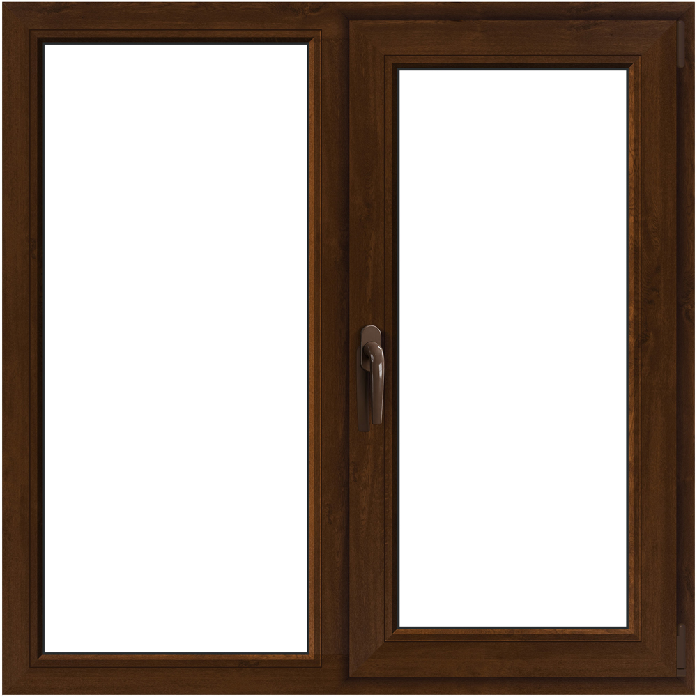 Fereastra termopan APLAST, PVC, 5 camere, 116 x 116 cm, deschidere fixa + batanta dreapta, maro