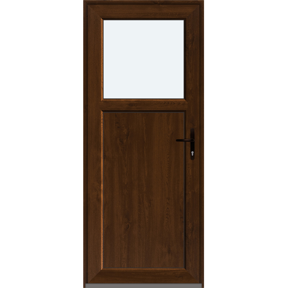 Usa intrare APLAST, cu geam, stanga, PVC, 88 x 205 cm, maro inchis