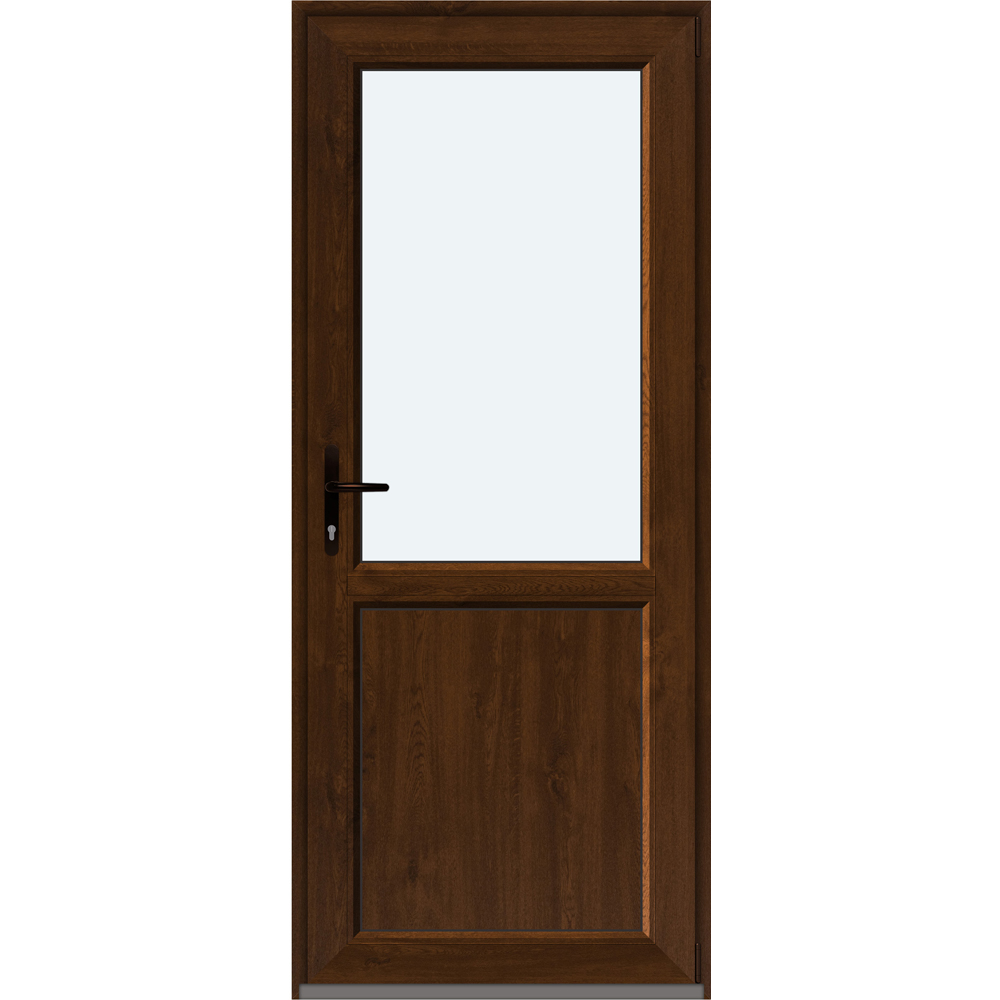 Usa intrare APLAST, cu geam, dreapta, PVC, 88 x 205 cm, maro inchis