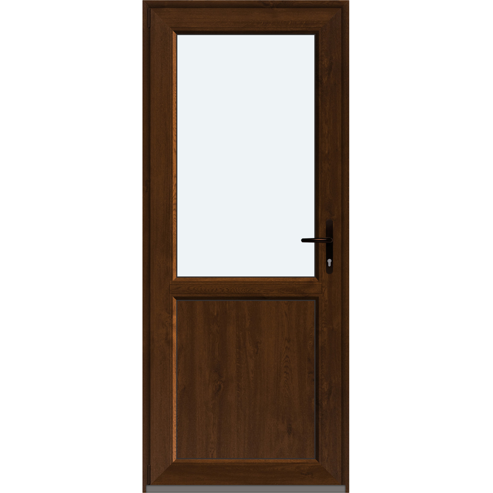 Usa intrare APLAST, cu geam, stanga, PVC, 88 x 205 cm, maro inchis
