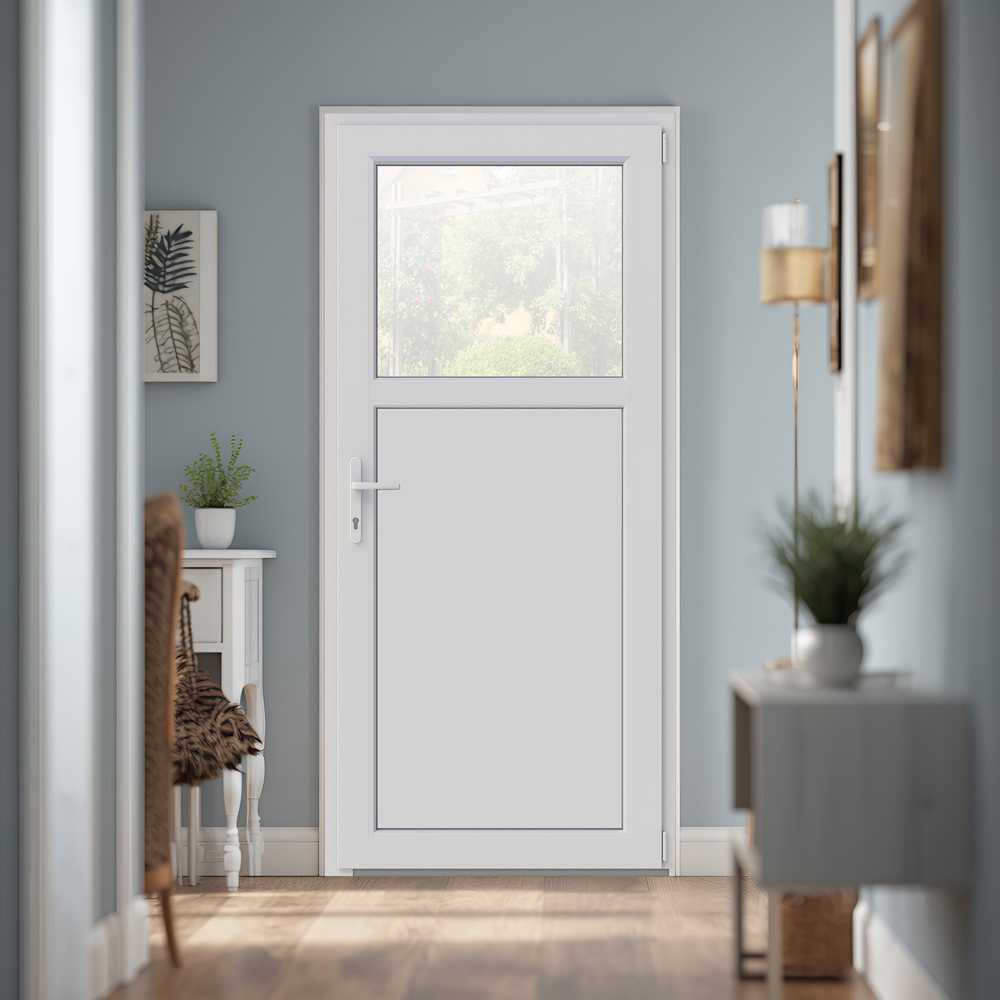 Usa intrare APLAST, cu geam, dreapta, PVC, 88 x 195 cm, alb