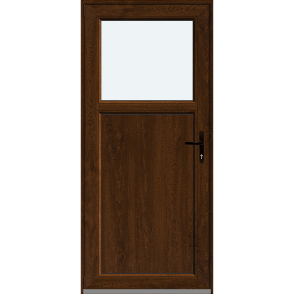 Usa intrare APLAST, cu geam, stanga, PVC, 88 x 195 cm, maro inchis