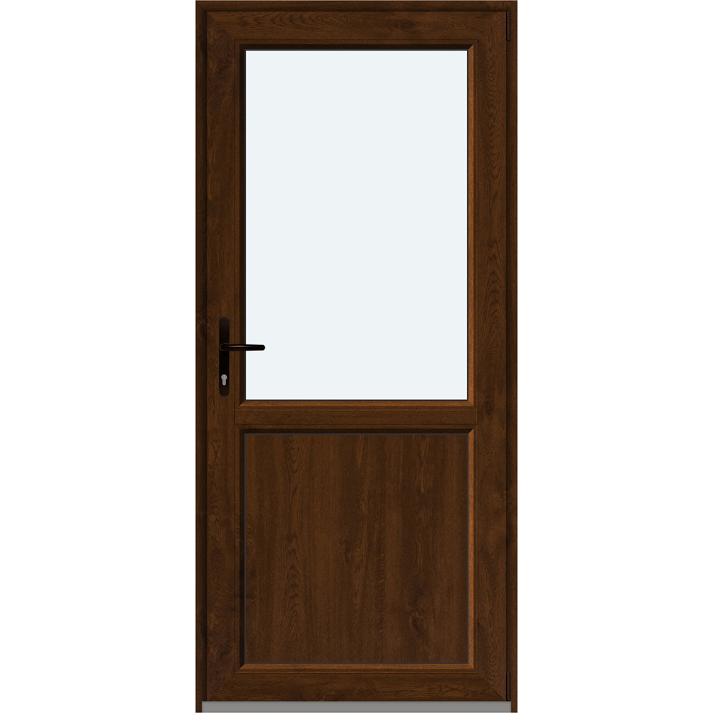 Usa intrare APLAST, cu geam, dreapta, PVC, 88 x 195 cm, maro inchis