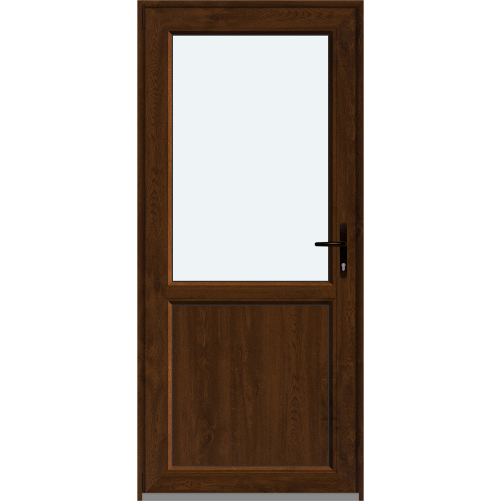 Usa intrare APLAST, cu geam, stanga, PVC, 88 x 195 cm, maro inchis