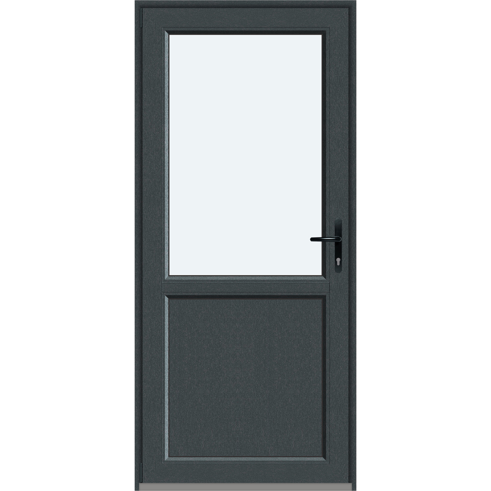 Usa intrare APLAST, cu geam, stanga, PVC, 88 x 195 cm, gri antracit
