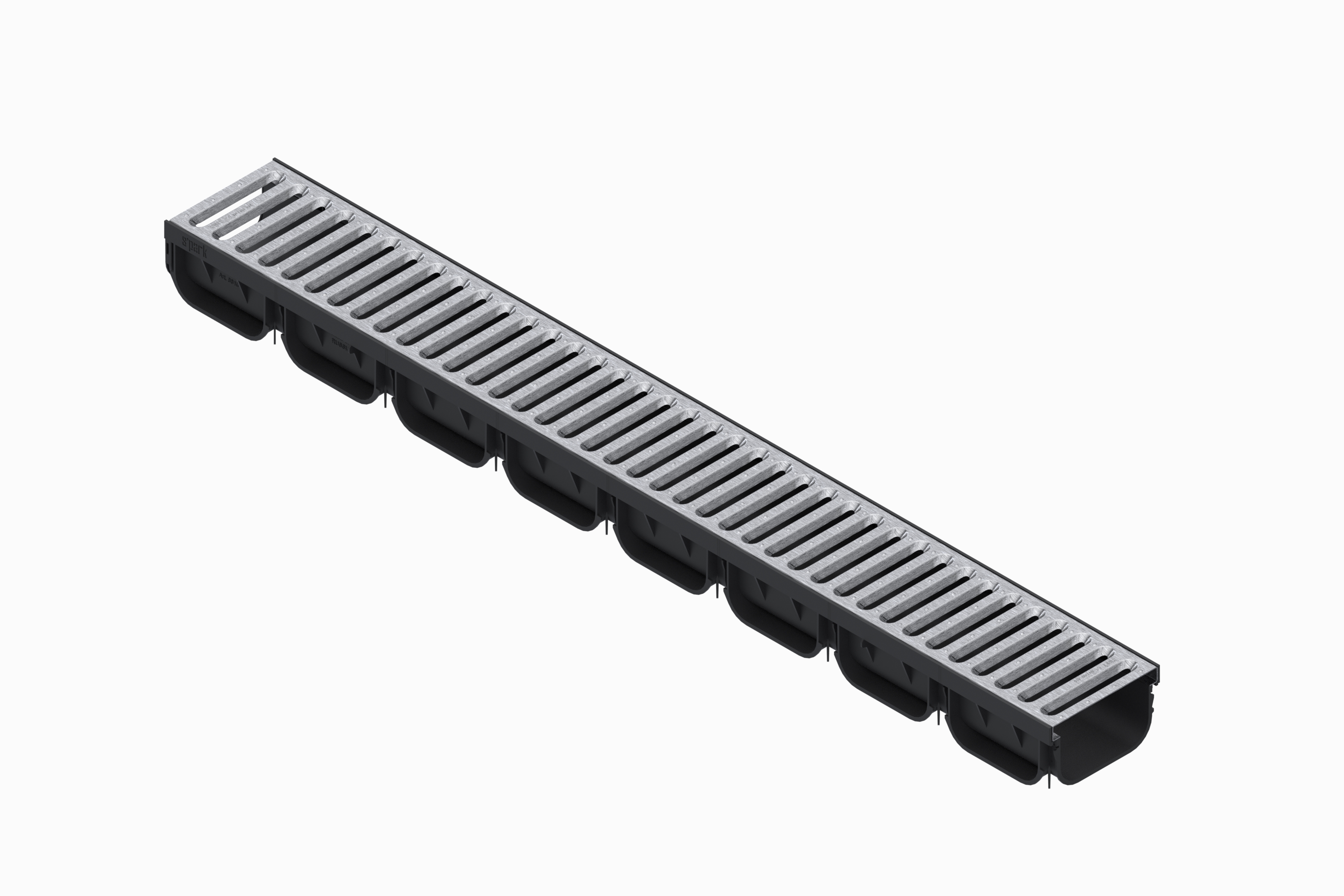 Kit rigola VODALAND 881011, polipropilena, gratar otel zincat A15, 1000 x 125 x 70 mm, negru-argintiu