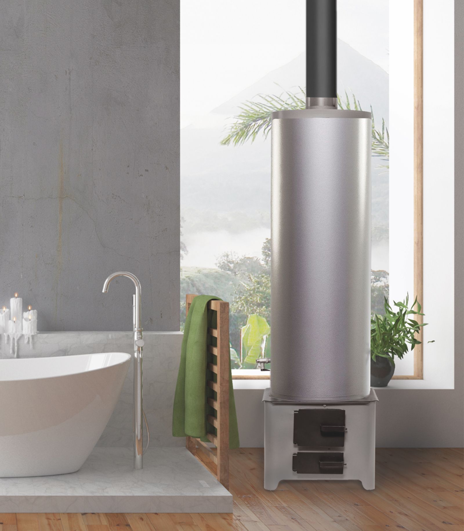 Boiler pe lemne cu focar FM Group, 70l, otel, argintiu