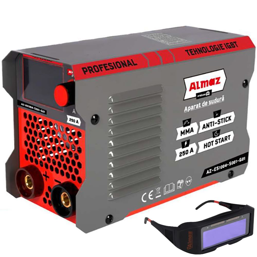 Aparat sudura invertor ALMAZ, MMA, 250A, 2-3.2 mm, 230V, Afisaj digital + Ochelari sudura