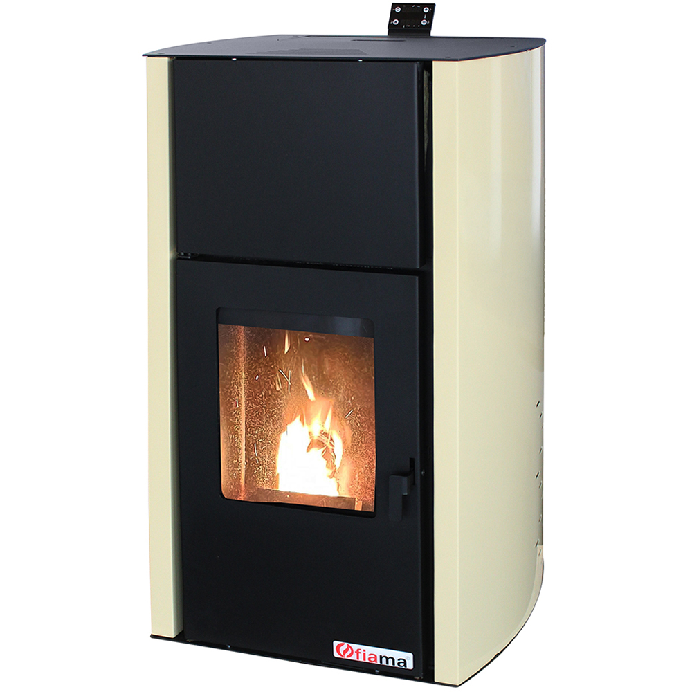 Termosemineu pe peleti FORNELLO Fiama Confort Ivory, 25 kW, 56 x 61 x 110 cm, negru-crem