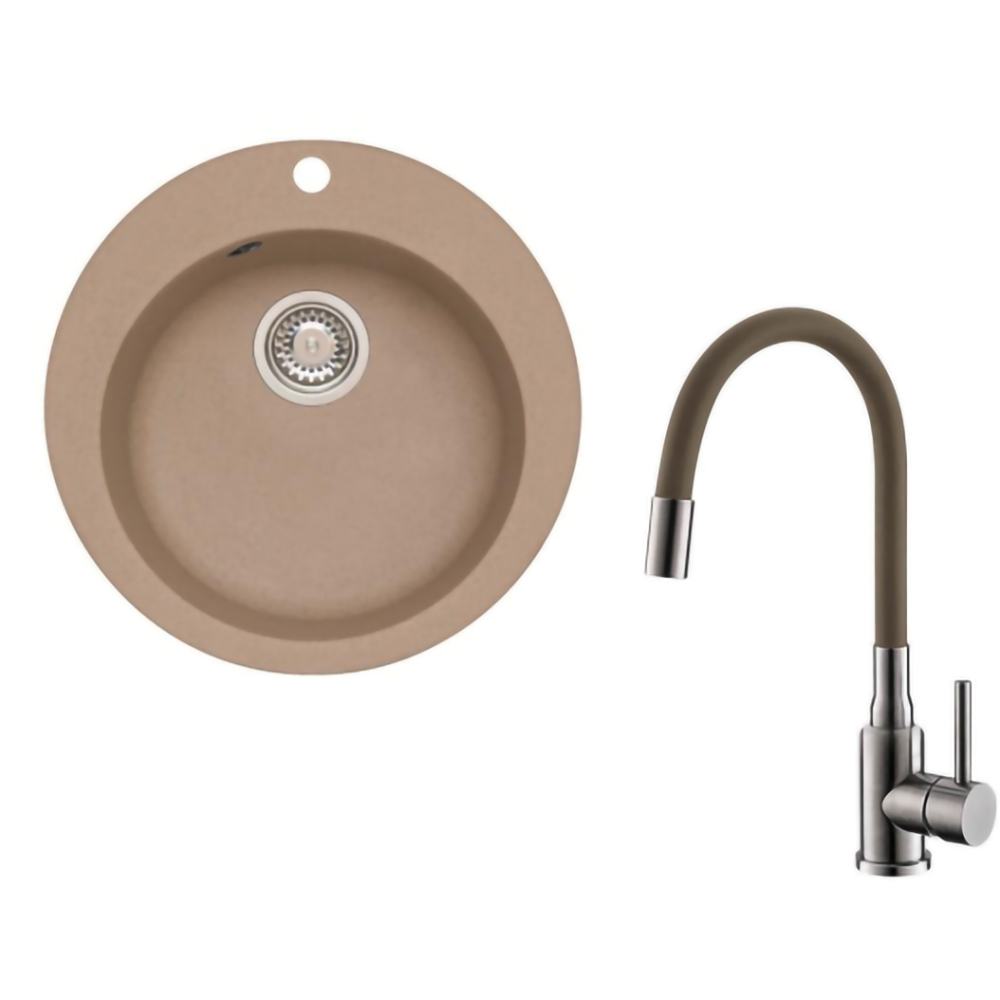 Pachet chiuveta ALVEUS Boogie, 1 cuva, compozit granit + baterie, bej