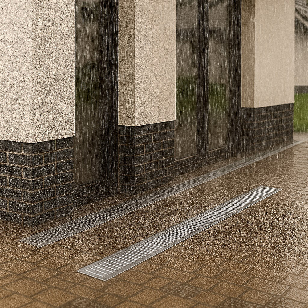 Rigola VODALAND, beton, gratar otel zincat, Cl A15, pietonal, 100 x 14 x 12.5 cm