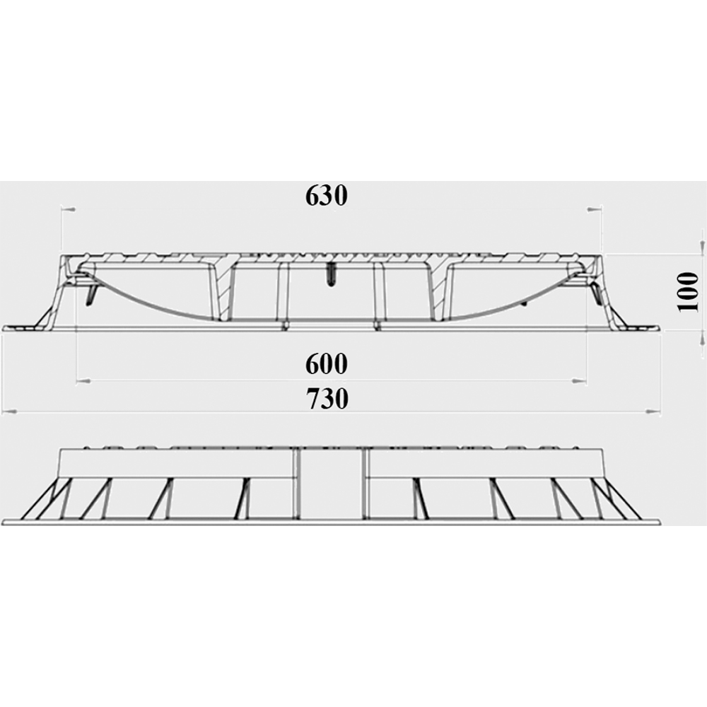 Capac fonta rotund cu inchizator Vodaland 736010FD, D exterior 730 mm, D pas liber 600 mm, H 100 mm, clasa de sarcini D400