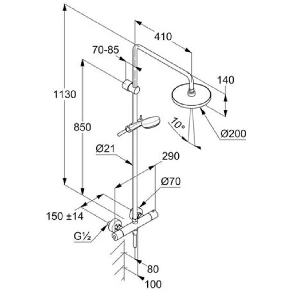 Sistem dus KLUDI Logo 6809405-00 20, termostat, 1 functie, crom