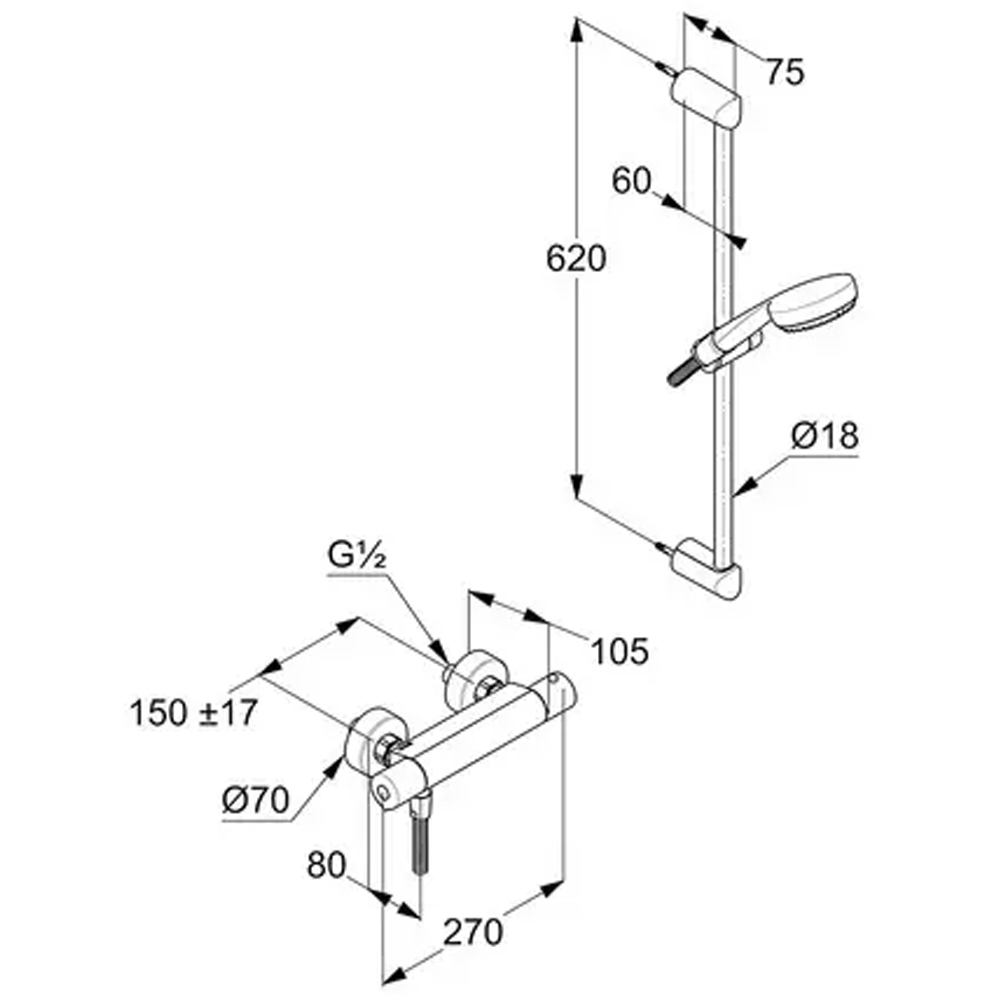 Set dus KLUDI Logo 6857505-00, termostat, 1 functie, crom