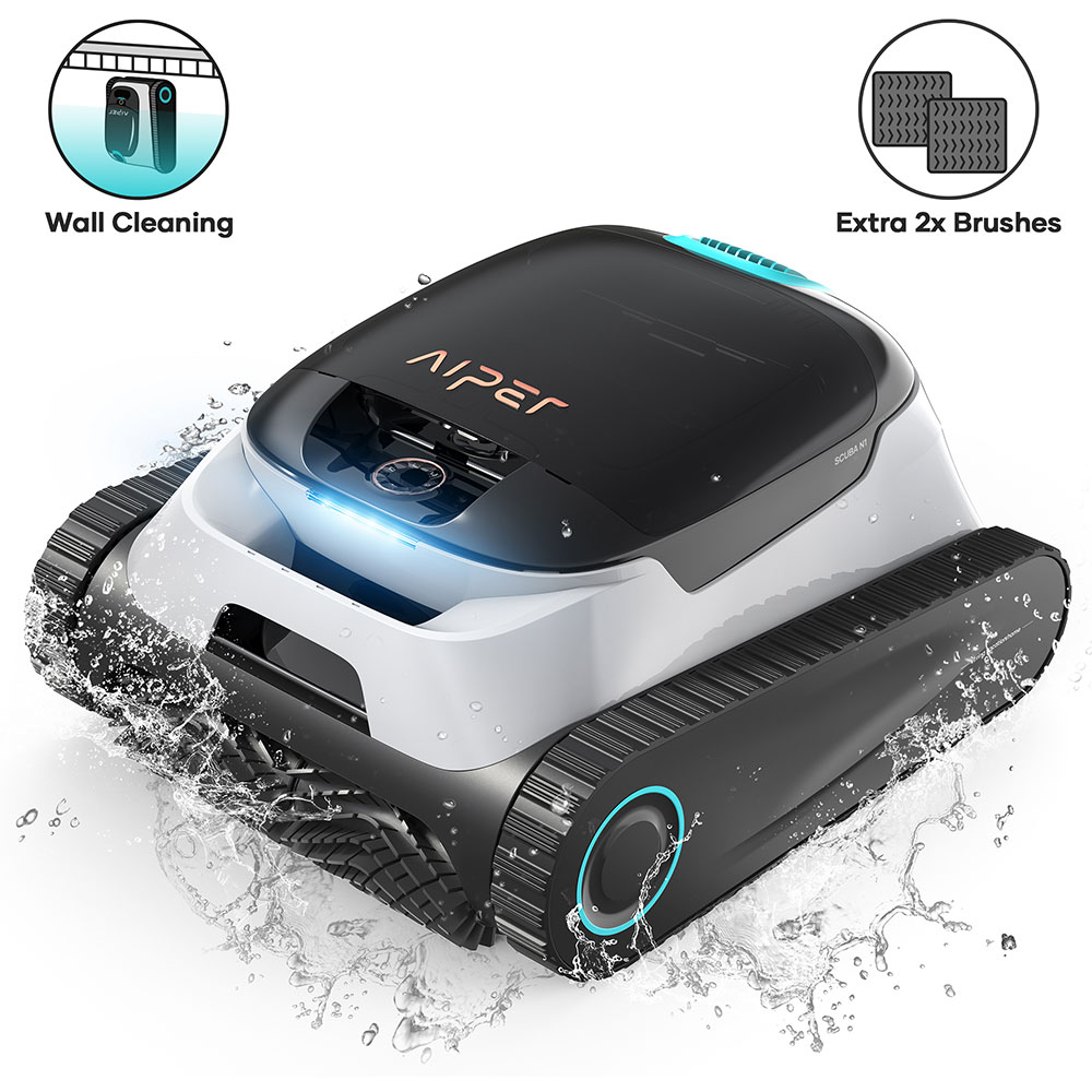 Robot pentru curatat piscina AIPER Scuba N1, fara fir, autonomie 180 min, 150mp, 75W, alb