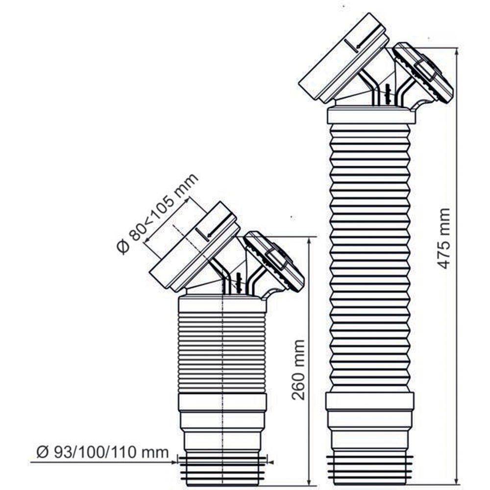 Racord WC antivacuum 2in1 WIRQUIN Air Connect 70725181, polipropilena, 260-475 mm, alb