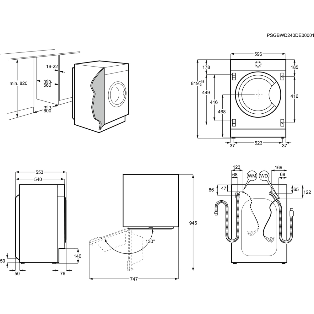 Masina de spalat rufe incorporabila cu uscator AEG L7WBE68SI Seria 7000, 8/4 kg, 1600rpm, Clasa B/D, alb
