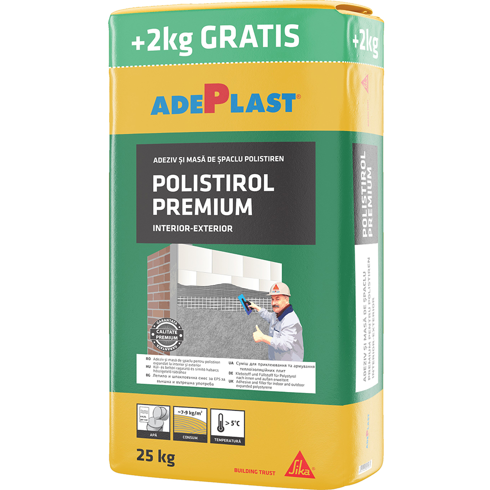 Adeziv si masa de spaclu pentru polistiren ADEPLAST Polistirol Premium, 25+2 Kg