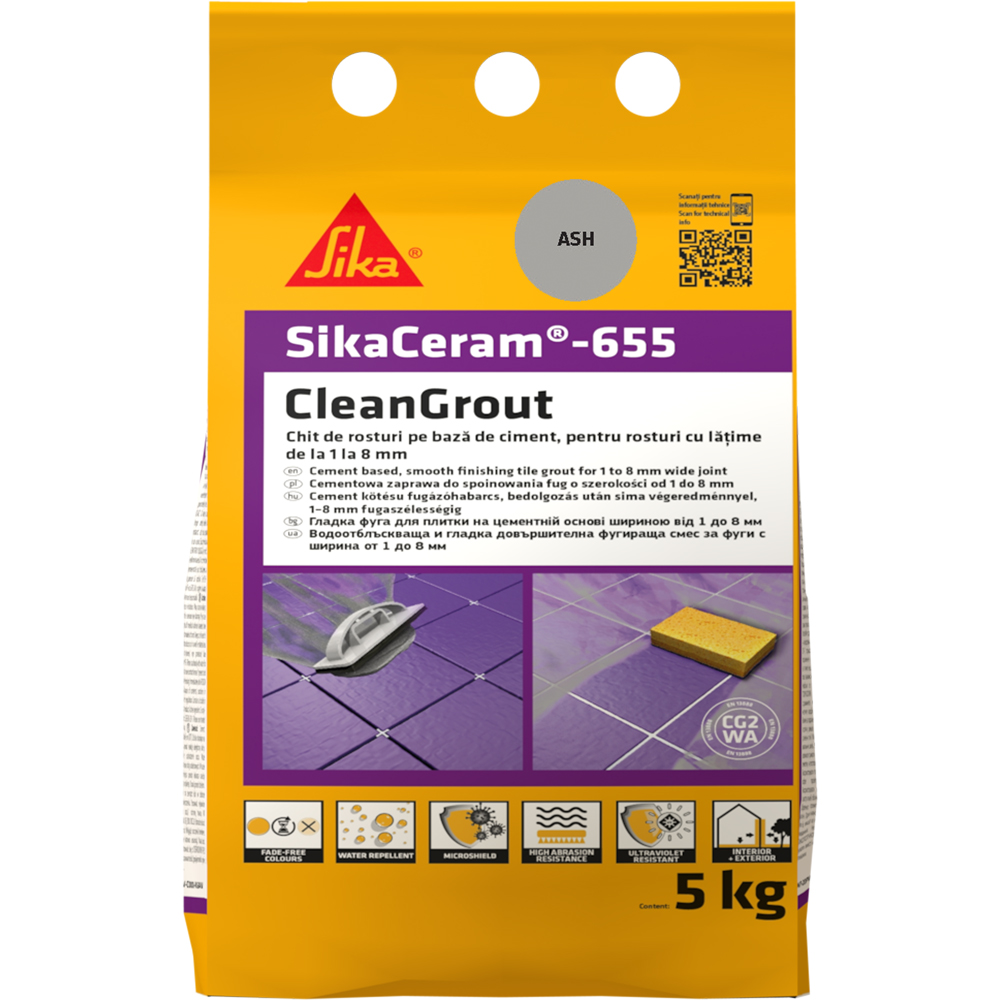 Chit de rosturi gresie si faianta Sika Ceram Clean Grout 655, ash, interior/exterior, 5 kg