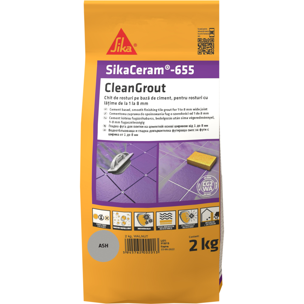 Chit de rosturi gresie si faianta Sika Ceram Clean Grout 655, ash, interior/exterior, 2 kg