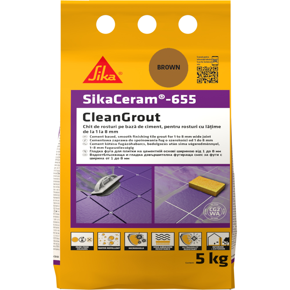 Chit de rosturi gresie si faianta Sika Ceram Clean Grout 655, brown, interior/exterior, 5 kg