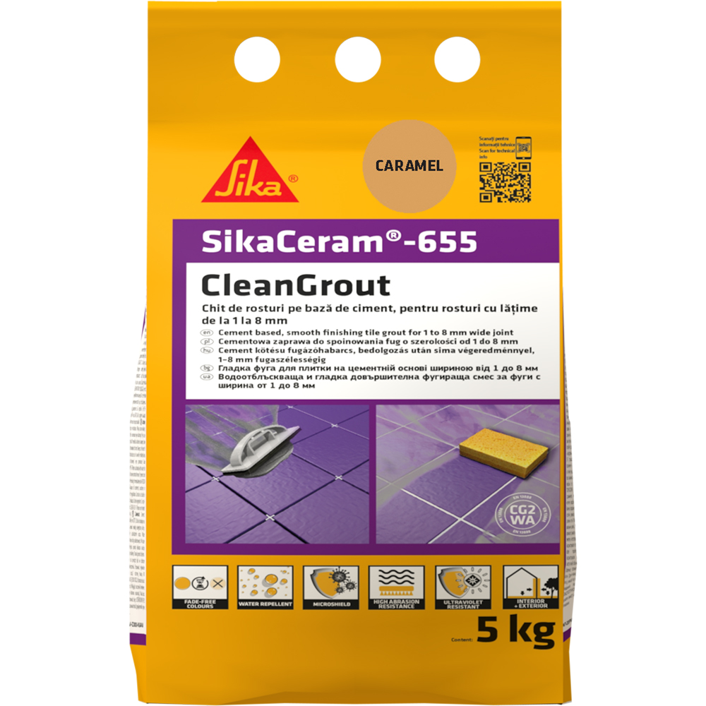 Chit de rosturi gresie si faianta Sika Ceram Clean Grout 655, caramel, interior/exterior, 5 kg